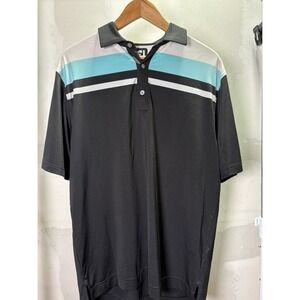 FootJoy Mens Performance Golf Polo Shirt Black Blue Striped Stretch Large L